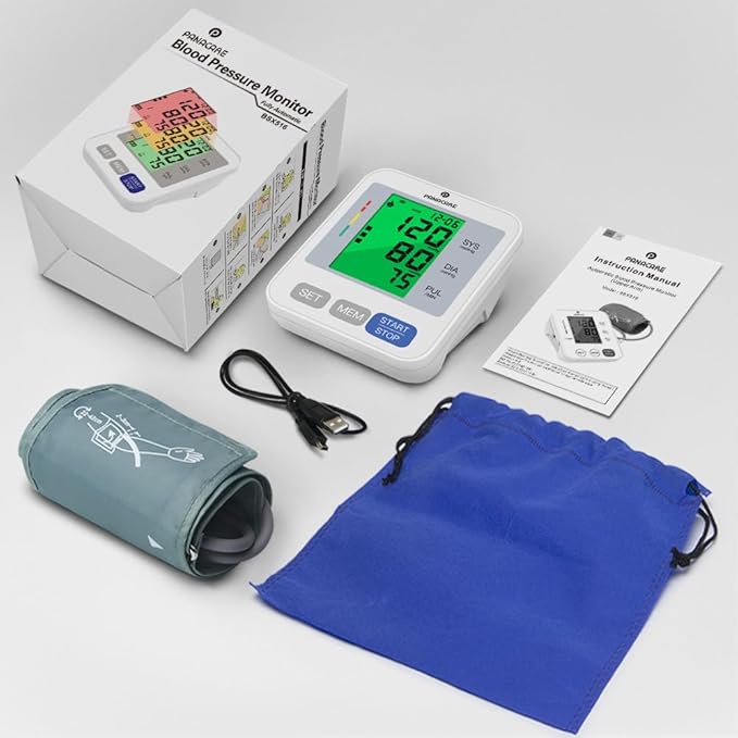 Panacare Blood Pressure Machine, Automatic Upper Arm Blood Pressure Monitor for Home use, 2x99 Readout and BP Cuff, 3.4" 3-Color Backlit Screen, Adjustable Large Cuff (8 to 16 inches), Gray