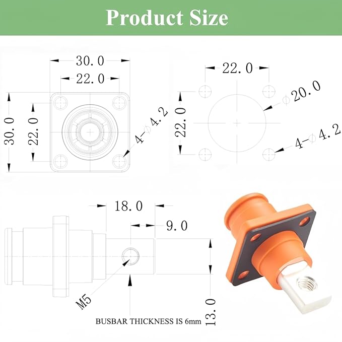 1 Set Battery Energy Storage Connector 200A 50mm² High Current HV Connectors Quick Plug Terminal Right Angle Plug and Socket IP67 Waterproof Power Adapter (Orange, 200A)
