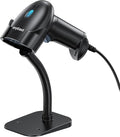 Barcode Scanner with Stand, USB Wired Inventory 2D 1D QR Code Scanner for Computer POS MAC with Automatic Screen Scanning, Handheld CMOS Image Bar Code Reader for Warehouse Library Supermarket
