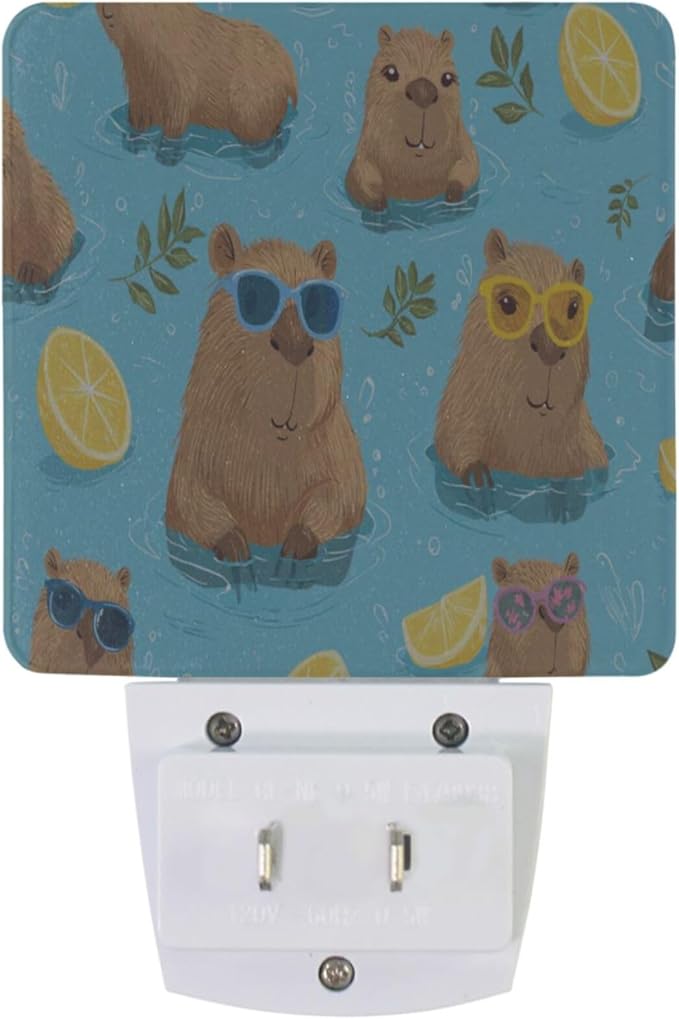 Pigsaly Led Night Light Cute Capybara Lemon Night Light Plug in Wall Lamp Smart Dusk to Dawn Sensor Nightlight Led Lamp Energy Saving Lights Gift for Kids Room Bedroom Bathroom Hallway