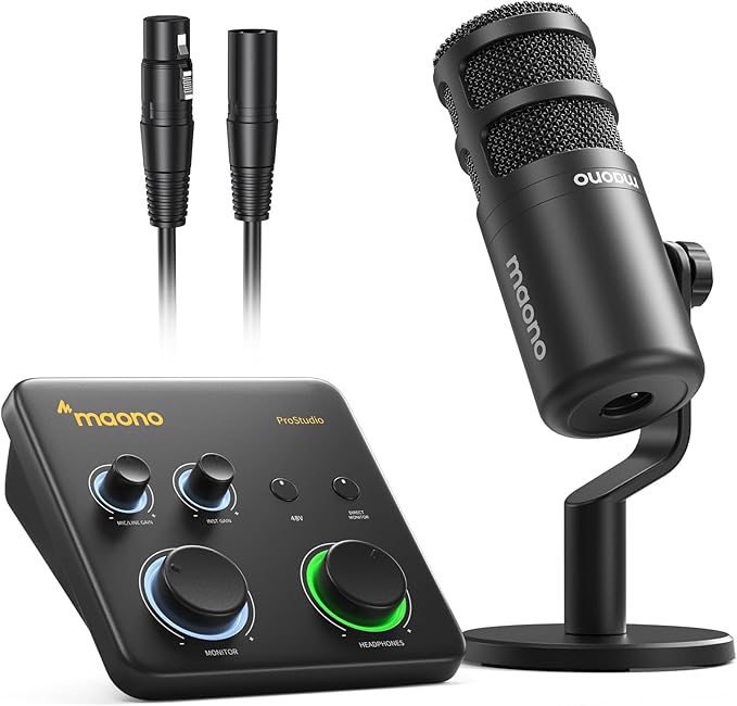 MAONO USB Audio Interface for PC: Interface with XLR Microphone 24-bit/192kHz Routing Software LOOPBACK ASIO Driver for Recording Music, Home-Studio, Guitar, Podcast, Streaming, DAW(PS22+PD100)