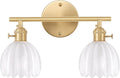 Shenmoyl Bathroom Light Fixtures, 2-Light Brass Vanity Wall Light Over Mirror with White Tulip Glass Shade for Bedroom Living Room (Bulb Not Included)