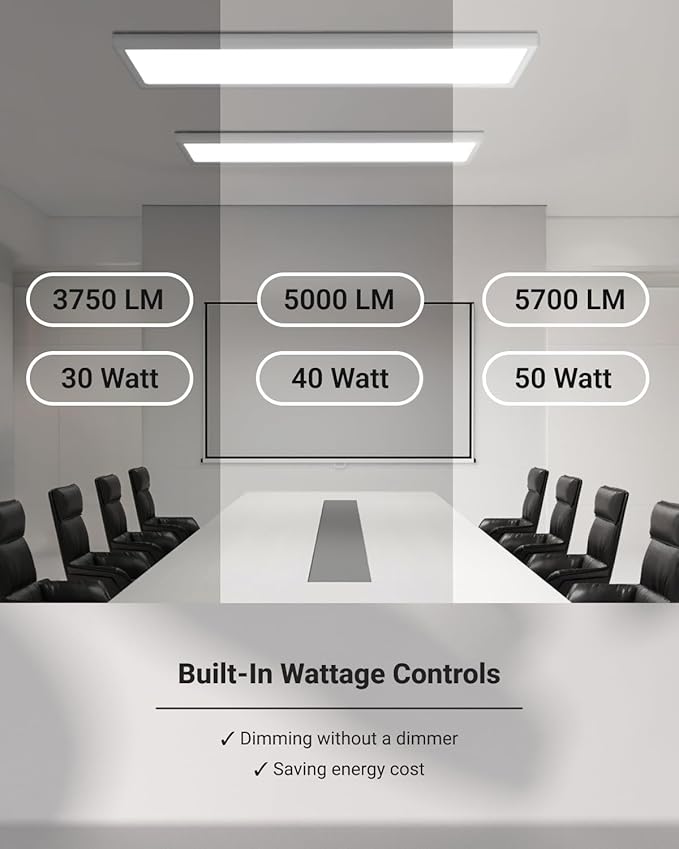 Sunco 1x4 LED Flat Panel Light Fixture 50W Selectable Brightness 3750/5000/5700LM Selectable Color Temperature 3500K/4000K/5000K 0-10V Dimming Matte White Drop Ceiling Office Lights ETL 2 Pack