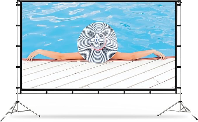 Projector Screen with Stand, Vamvo 100 inch Portable Foldable Projection Screen with Aluminum Alloy Stand Outdoor Movie Screens with Carrying Bag for Home Theater Camping and Recreational Events