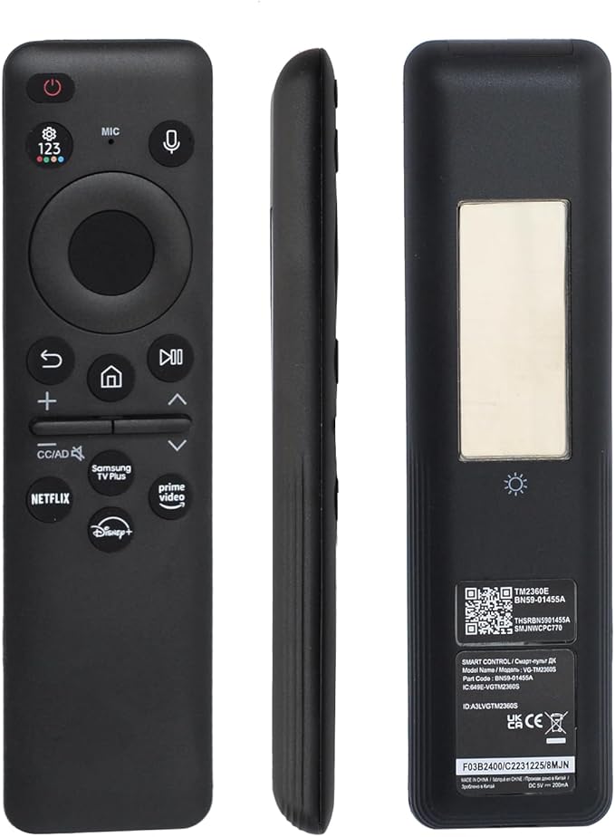 BN59-01455A Voice Solar Remote Control Replacement for Samsung Smart TV Remote Control - with Bluetooth and C-Type Charging, for Samsung NEO QLED, Crystal UHD, OLED 4K TV - Black