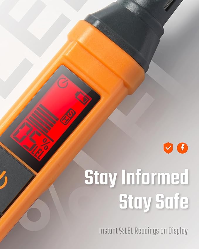 PT205 Natural Gas Detector with Audible & Visual Alarm, Gas Leak Detector with%LEL Value of Methane, Butane, Propane for Home, RV (Includes Batteryx2)-Orange