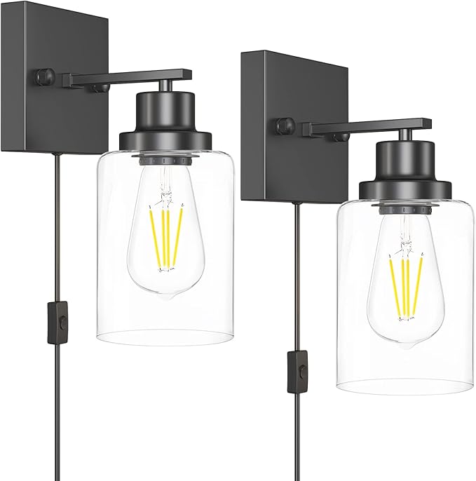 DIKAIDA Plug in Wall Sconces, 2 Pack Wall Lamp, Rustic Plug in Wall Light Sconces, Sconces Wall Lighting, E26 Modern Wall Light Fixtures