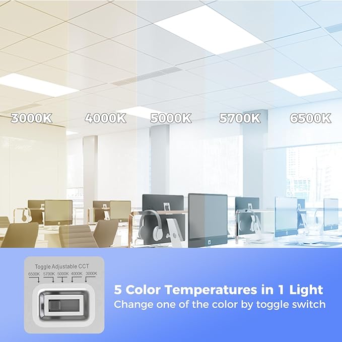Aphyni 12 Pack 2x4 LED Flat Panel Light, Bright 9100LM Flush Mount Office Kitchen Ceiling Light Fixtures,Dimmable,Selectable 5 CCT 3000K/4000K/5000K/5700K/6500K, 5 Wattages 30W/40W/50W/60W/70W