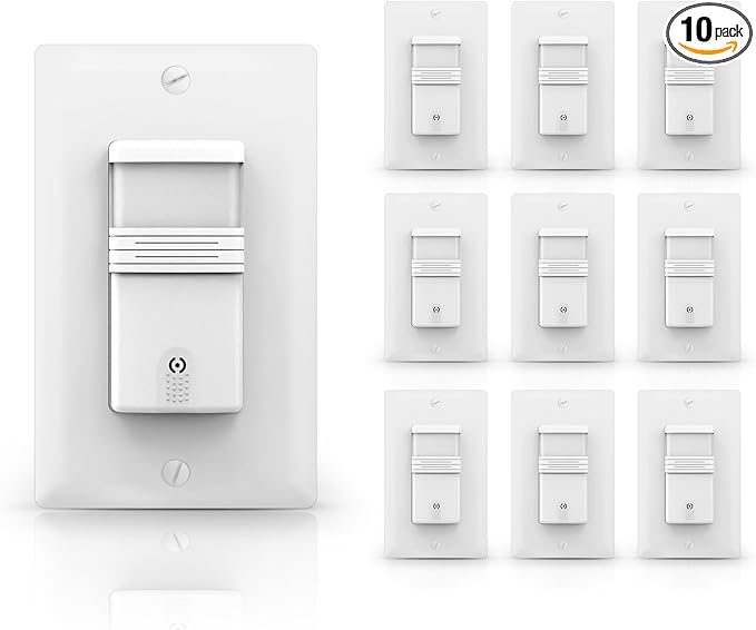 ECOELER 10Pack Occupancy Motion Sensor Light Switch, PIR Infrared Motion Activated Wall Switch, Neutral Wire Require, Single Pole Sensor Switch for CFL/LED/Incandescent Bulb, UL Listed