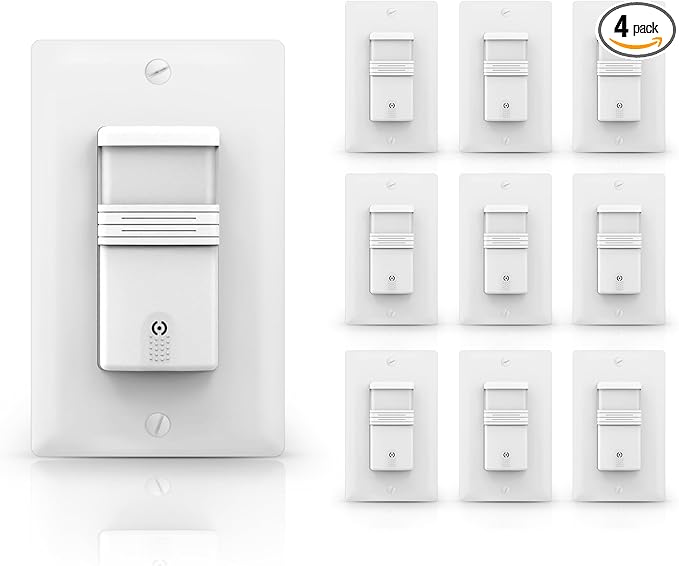 ECOELER 4Pack in-Wall PIR Motion Sensor Light Switch, Single Pole Motion Activated Switch, On/Off Override, Neutral Wire Required, Vac & OCC Mode Available, Title 24, UL Certified