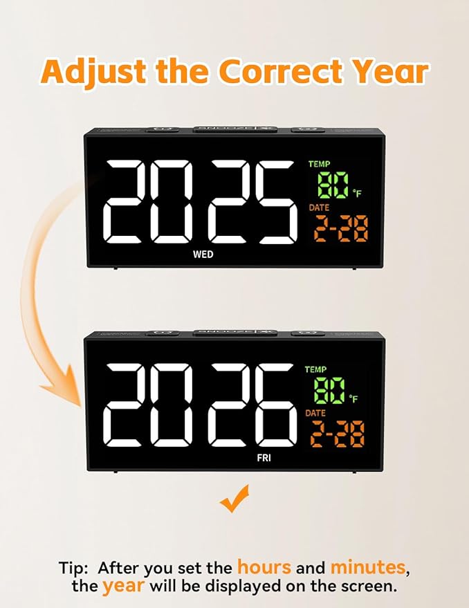 Netzu Alarm Clocks for Bedrooms, Digital Clock with Date Temperature and Weekday, Manual DST, Snooze, 2 Alarms, 4 Volumes for Living Room Home Bedside Desk (Black)
