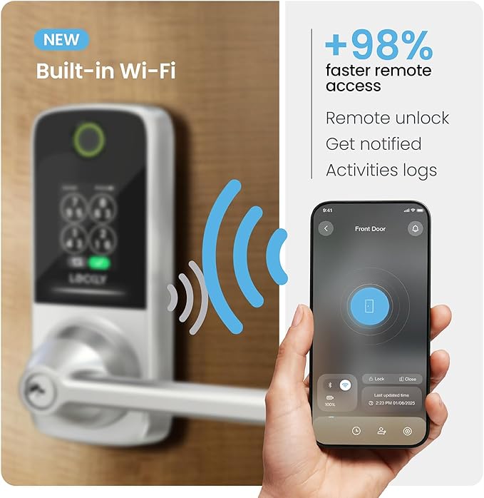 Lockly Smart Lock Secure Pro (2026 Latest Version),Fingerprint Door Lock, Keyless Entry, Built-in Wi-Fi Latch, PIN Genie Keypad (Silver)