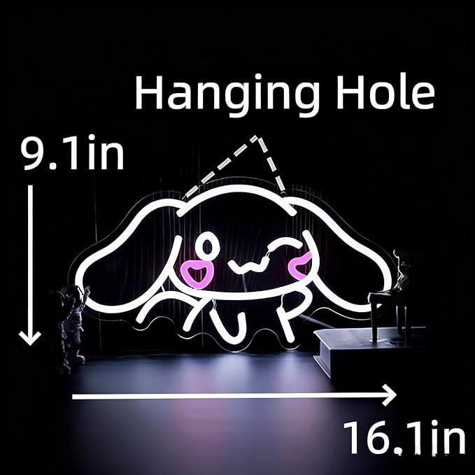 THIIXDAI Cinnamoroll Neon Sign for Room Decor, USB Powered LED Lights with Dimmable, Japanese Cartoon Dog Neon Signs, Cute Night Light Gifts for Children (16.1"L x 9.1"W)