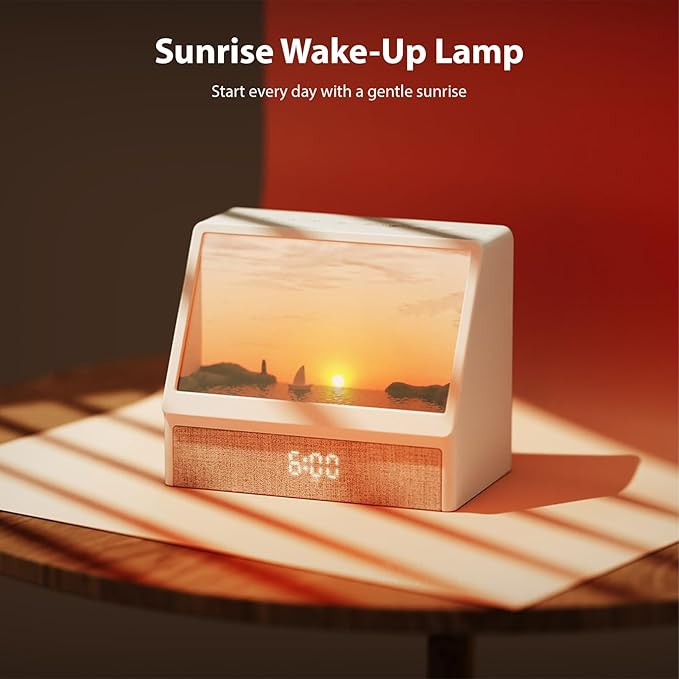 ZDAGELD Sunrise Alarm Clock with Wireless Speaker Sleep Sounds, Smart Wake Up Light for Natural Sunrise Sunset Simulation, Bedside Lamp with White Noise for Better Sleep, Ideal Gift