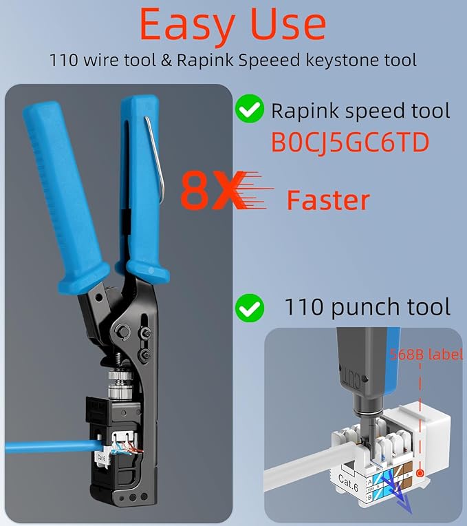 Rapink RJ45 Keystone Jack Cat6 10G Support, Cat6 Keystone Jacks UTP 50 Pack for Wall Plate and Patch Panel, Rj45 Keystone 90 Degree Black Color for Cat 6, Cat5e, Cat5 Cabling