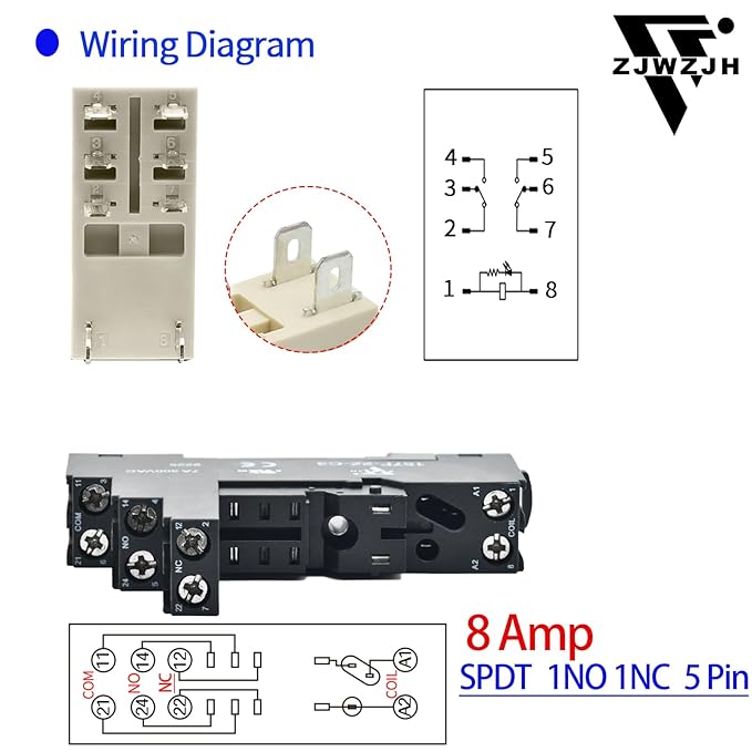 6 Volt Electromagnetic Power Relay with Test Button Coil 8Amp 8 Pins DPDT with Indicator Light and Socket Base UL CE TUV Certification