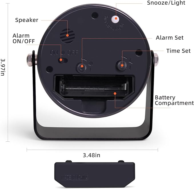 TIMESS Analog Alarm Clock, Silent Non-Ticking Quartz Movement, Battery-Operated with Snooze & On-Demand Light, Easy to Set Gentle Wake Bedside Desk Clock, Ideal for Home, Travel, Office (Black)