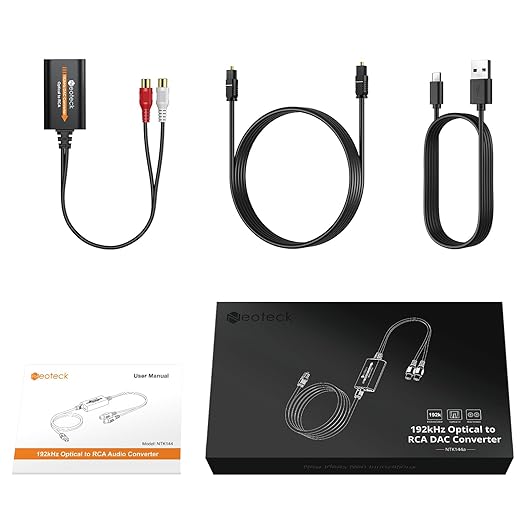 Neoteck Optical to RCA Cable DAC Converter with Built-in Audio Amplifier Chipset 192kHz SPDIF to RCA Digital to Analog Converter for HDTV Blue-ray PS4 etc.-Female Output