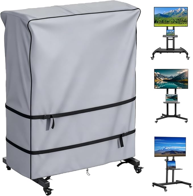 JINLI 45-50 inch outdoor TV trolley cover, courtyard TV cover, Oxford fabric waterproof and dustproof, triple windproof design, compatible with rolling/mobile stand