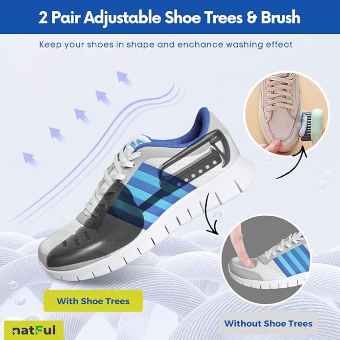 2-Pack Shoe Washing Machine Bag – Reusable Shoe Washing Bag with Brush & Shoe Trees, 360° Deep Cleaning Durable Sneaker Washing Machine Bag, Fits All Shoe Types & Sizes (Yellow, 15.35" × 7.87")