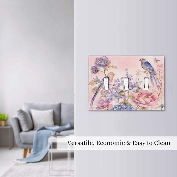 Bvtewkhz Floral Birds Morris 3 Gang Triple Toggle Decorative Outlet Covers Light Switch Plate Electrical Receptacle Switchplate For Bathroom Kitchen Bedroom
