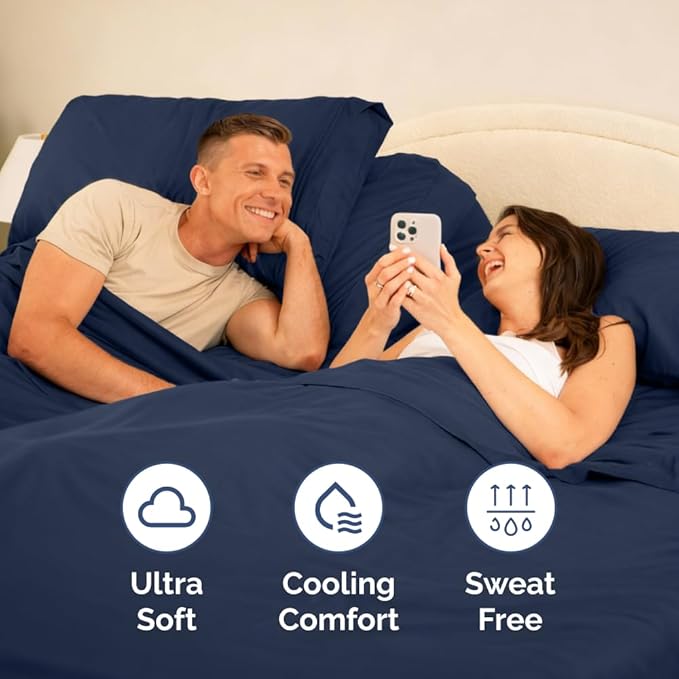 Split Head King Sheets Set - Top Split King Sheets for Adjustable Beds, Easy-Fit Split Head King Mattress - Flex Split Top King Sheets, Easy-Fit, Breathable, Deep Pocket Split King Sheets - Navy Blue