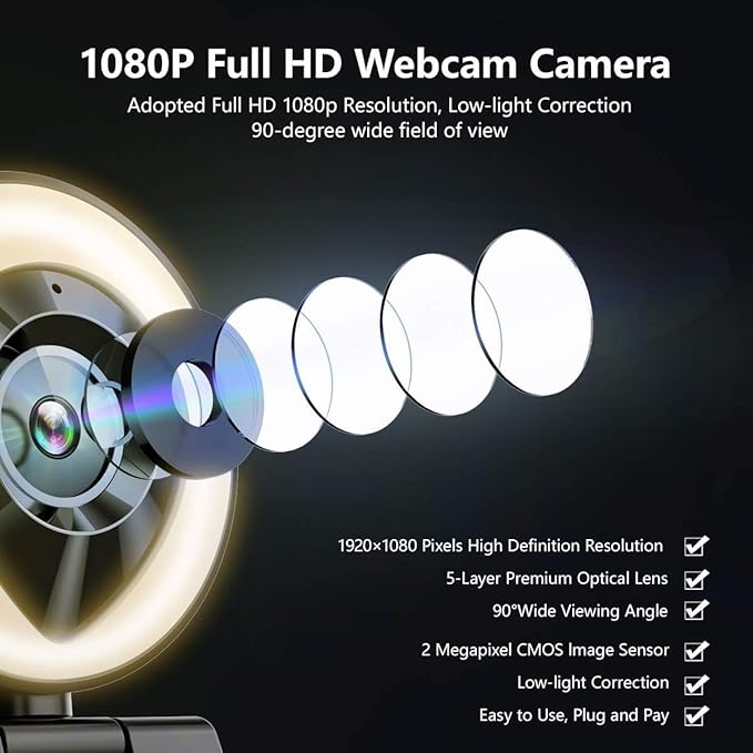 AIDELF Webcam Computer Camera 1080P with Dual Microphone Adjustable Right Light Web cam for PC Advanced Auto-Focus with Tripod Zoom Streaming Camera Gaming Webcam for YouTube Xbox Facebook Streamer