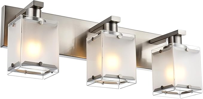 WINSHEN Modern 3-Lights Brushed Nickel Vanity Lights, Bathroom Light Fixture Over Mirror Wall Lighting Sconces with Frosted Glass Shades, E26 Bulb Base