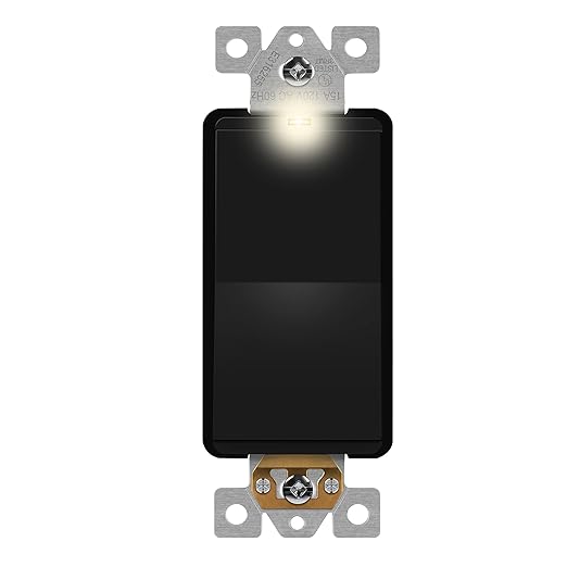 LIDER Minimalist Design Matte Finish Lighted 4-Way Decorator Light Switch, Four Way Frameless Rocker Switch, Residential/Commercial Grade, 15A 120V/277V, UL Listed, LS15-4W-BK, Black