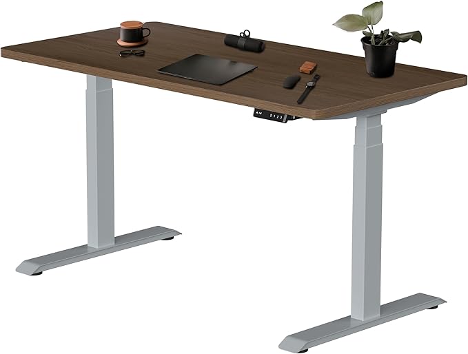 Fromann Electric Standing Desk Frame Dual Motor 3 Stages Height Adjustable Desk Legs with USB A+ C Ports Sit Stand up Desk Base for Home and Office (Grey)