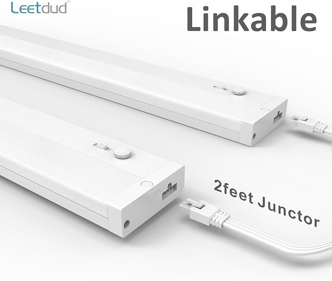 Leetdud Under Cabinet Lighting Plug in or Hardwired Built-in Dimmer, 24 Inch 12W, 5CCT 2700/3000/3500/4000/5000K, Linkable Counter Lights for Kitchen, ETL Dimmable LED Light Fixture, White