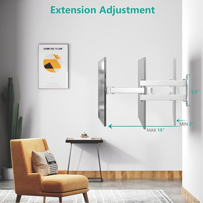 WALI TV Wall Mount Articulating LCD Monitor Full Motion 15 inch Extension Arm Tilt Swivel for Most 13 to 32 inch LED TV Flat Panel Screen with Mounting Holes up to 100x100mm (1330LM-W), White