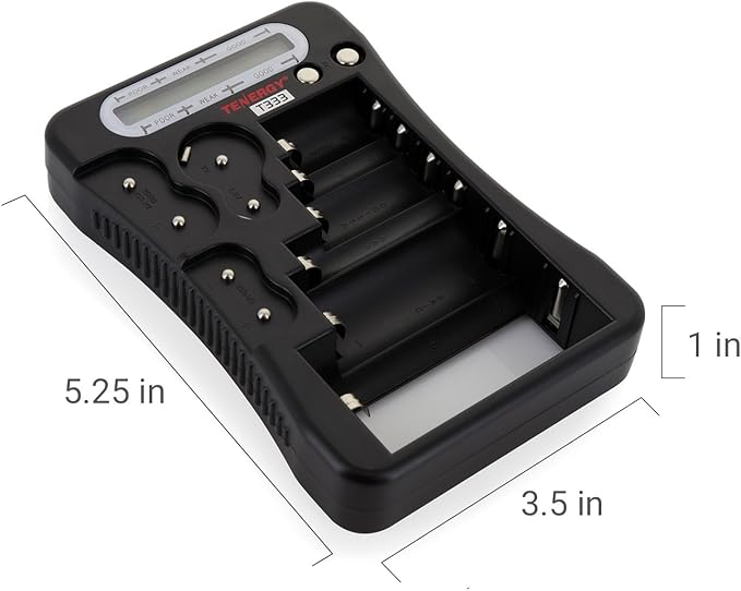 Tenergy T-333 Universal Battery Tester, LCD Display, Cell Checker, Multi-Purpose Small Battery Tester, for AA, AAA, C, D, 9V, CR123A, CR2, CRV3, 2CR5k CRP2, and Button Cell Batteries
