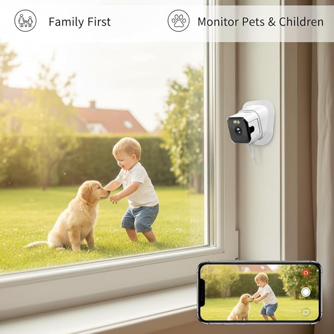 ciciglow 2K Window Camera, 2.4GHz & 5GHz WiFi Indoor Camera for Home Security, with AI Full Color Night Vision, PIR Motion Detection, Anti Glare