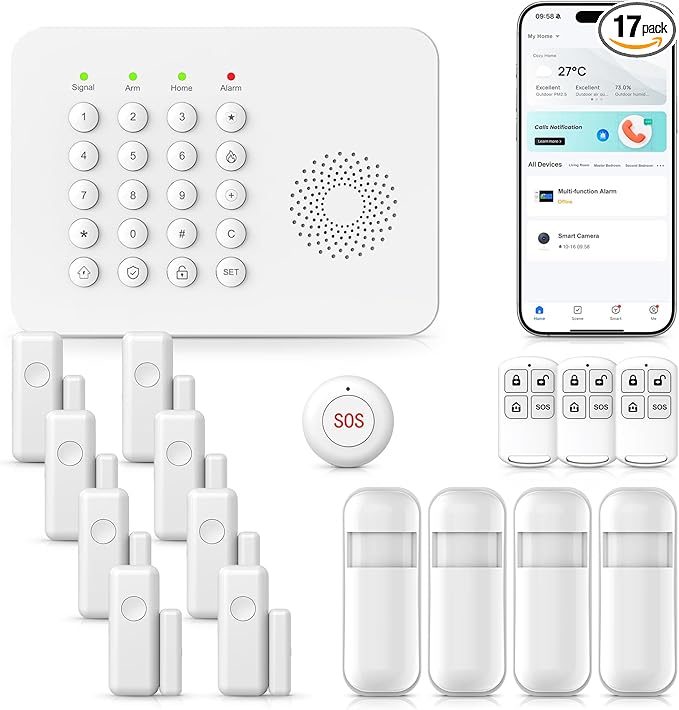 2026 WiFi+GSM/4G Home Security System with Instant Smart Life or Tuya App Real-Time Alert,Door & Window Alarms for Home for Apartment,Kids Safety,Office,NO Monthly Fees,SOS Button,Remote Control