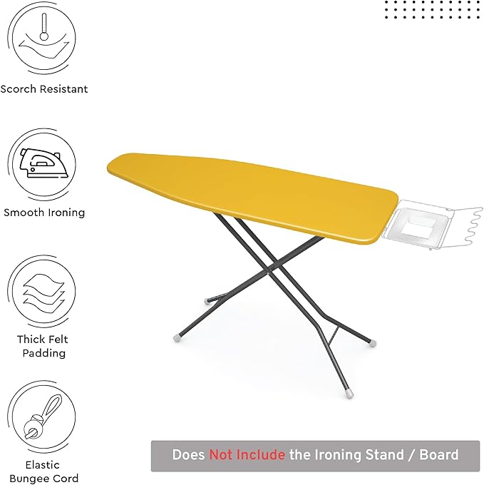 Encasa XO Ironing Board Cover and Pad 54"x15" - 4mm Felt Large Iron Board Cover with Padding - Heat Resistant, Stain-Safe Dye, Non Slip Elastic Bungee Cord Tightening Iron Table Cover Mango