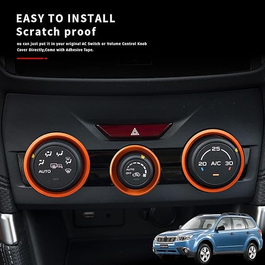 Auovo AC Climate Control Knob Outer Ring Covers for Subaru Crosstrek Accessories 2018-2023 / Impreza 2017-2023/ Forester 2019-2024 Interior for Car Air Condition Switch Control Trim (Sun Orange)