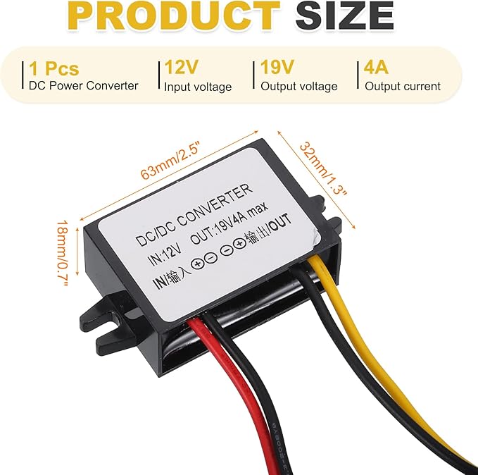 MECCANIXITY DC 12V to DC 19V Power Converter 4A 76W Step UP Converters Voltage Regulator IP67 Waterproof Transformer Power Supply Module Power Adapter for Car Truck Solar System