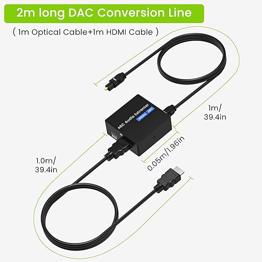 192KHz ARC Audio Extractor, HDMI ARC to Toslink/Optical+3.5mm AUX Output, HDMI to Optical Audio Adapter with Optical Cable, ARC to RCA Audio Converter for TV Amplifier Speaker/Soundbar/Headset