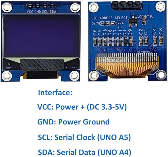 Haldzemo 0.96" OLED Display Module I2C IIC Serial 128X64 SSD1306 LCD Screen VCC GND SCL SDA (2 Pack, Blue)