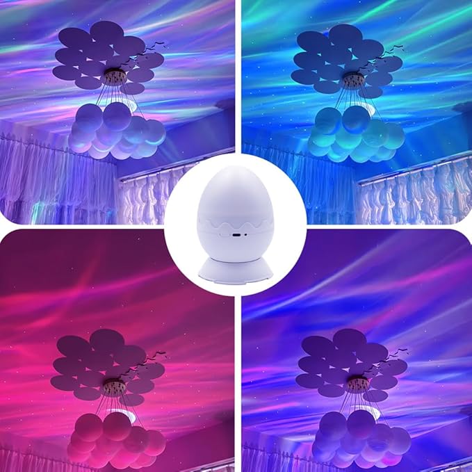 kismee Whole Room Coverage Area Northern Lights Projector Galaxy Aurora 8 Effects Combinations with Night Light Egg Cover for Bedroom Light Sleep (White)
