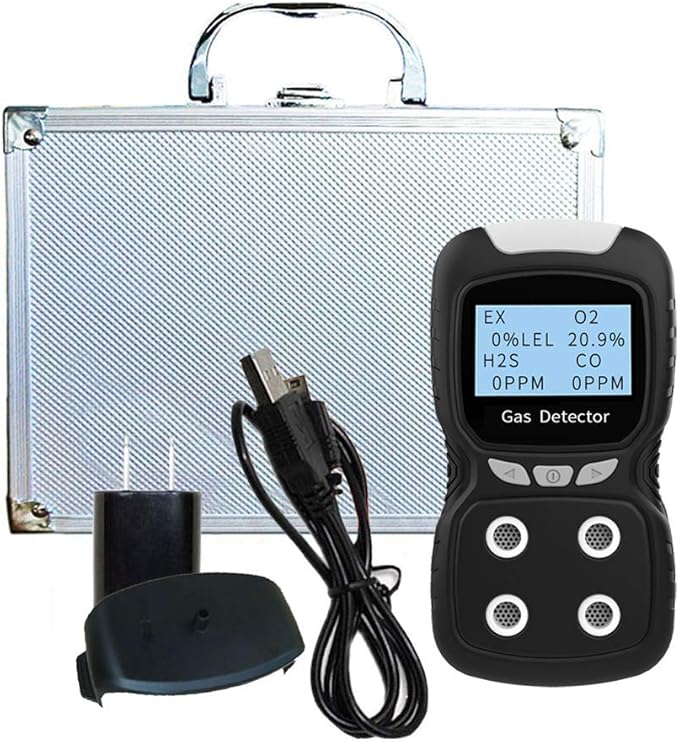 XLA Alert Portable Gas Detector, Gas Clip 4 Gas Monitor Meter Tester Analyzer, Rechargeable LCD Display Sound Light Shock Air Quality Tester, 2 Year Detector…