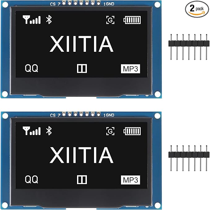 XIITIA 2pcs 2.42 inch 128x64 OLED LCD Display Module SSD1309 7 Pin SPI/IIC I2C Serial Interface for Arduino UNO R3 (White Light)