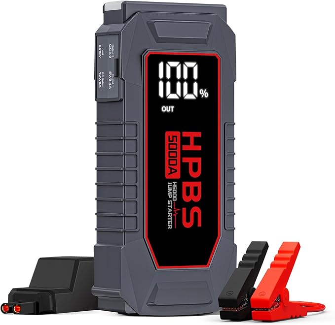 HPBS Car Jump Starter - 5000A Peak Jump Starter Battery Pack with DC for Up to All Gas and 10.0 L Diesel Engines, 12V Portable Battery Jump Starter with 3.0" LCD Display