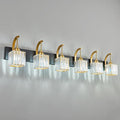 FDPBY Crystal Vanity Lights 6-Light Black Gold Bathroom Vanity Lights Modern Crystal Bathroom Light Fixtures Over Mirror 51.18" Long Vanity Light for Bathroom