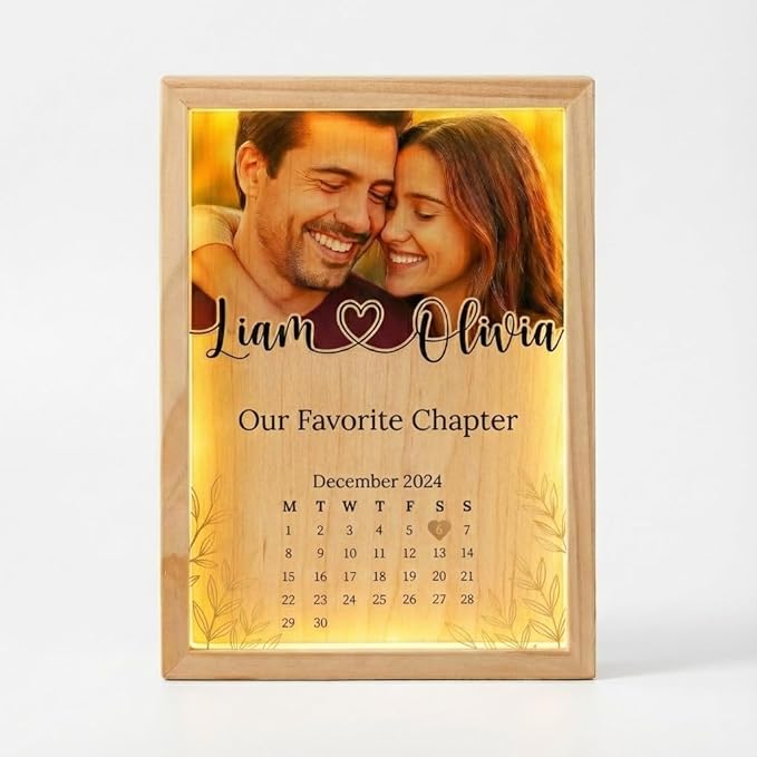 MamaEra Personalized Spotify Plaque Night Light with Photo - Custom Acrylic Glass LED Lamp Frame - Romantic Valentines Day Gift for Him Her Boyfriend Girlfriend Husband Wife Couple (Calendar)