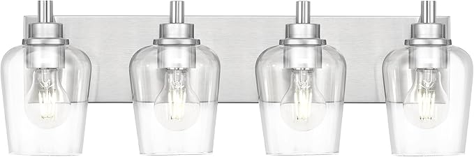 METWET Bathroom Light Fixtures, 4-Light Modern Vanity Light with Clear Glass Wine Glass-Shaped Shade, Vanity Lighting Fixtures Over Mirror, Brushed Nickel, VL155-BN-4