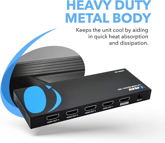 OREI HDMI Splitter 1 in 4 Out – 1x4 4K@60Hz HDMI 2.0 UHD Powered 4-Port HDMI Splitter with HDCP 2.2, EDID Management, 18Gbps Bandwidth – 4-Way Output for TV, Fire Stick, PS5, Blu-ray