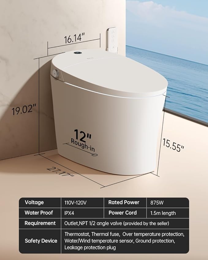 EPLO Smart Toilet Bidet with Tank,Foam Shield,Blackout Flush,Dual Auto Flush,Heated Seat,Air Dryer,Modern Elongated Japanese One Piece Bidet for Bathrooms E18