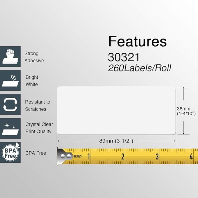 BETCKEY Colored Labels Compatible with Dymo 30321 (1-4/10" x 3-1/2") Large Address Labels, Compatible for Dymo LabelWriter Thermal 450, 4XL & Zebra Desktop Printers [6 Rolls, 1560 Labels, Yellow]